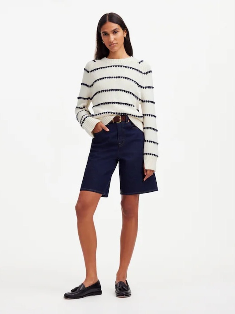 Madewell Textured Cotton Crewneck Sweater in Stripe